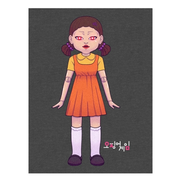 Squid Game Giant The Doll Tee 3X Netflix Charcoal Heather Red Light Green Light - Picture 3 of 6